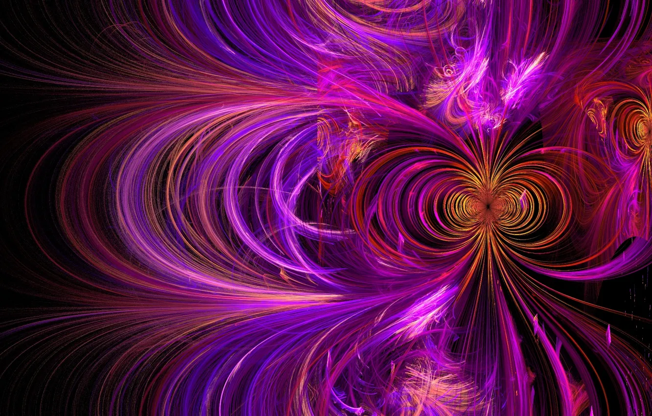 Фото обои волны, фиолетовый, линии, абстракция, графика, фигура, фрактал