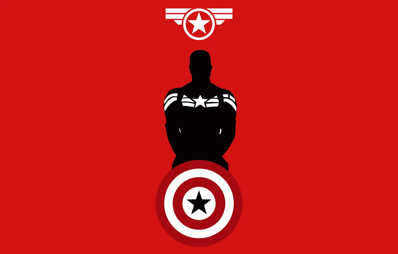 Фото обои силуэт, костюм, щит, красный фон, комикс, Капитан Америка, Captain America, MARVEL