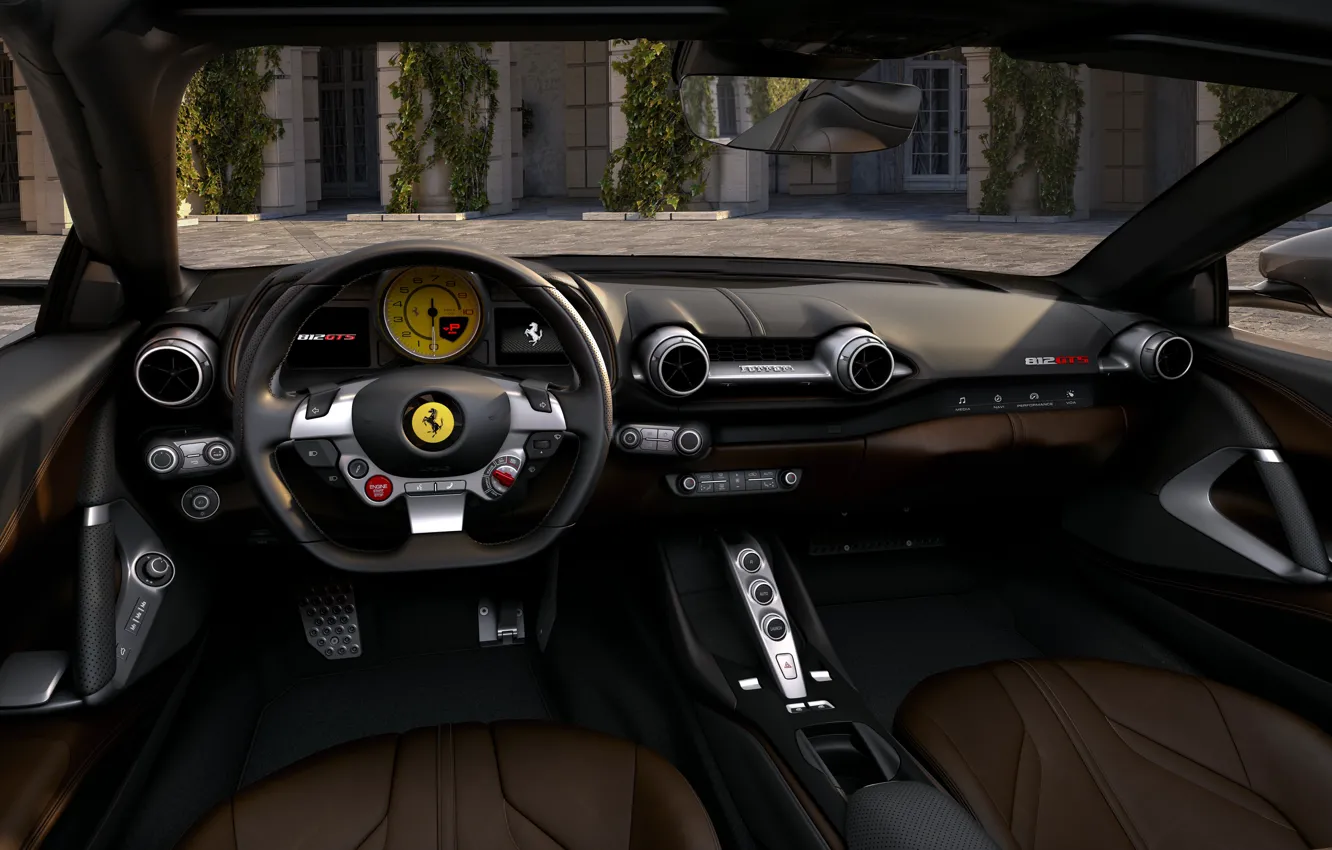 Фото обои руль, Ferrari, салон, GTS, 812, 2019
