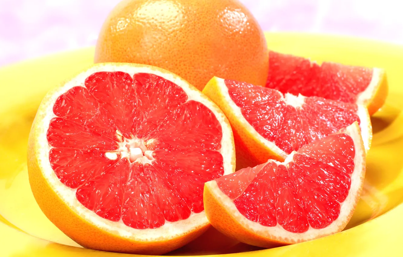 Фото обои тарелка, фрукт, грейпфрут, grapefruit