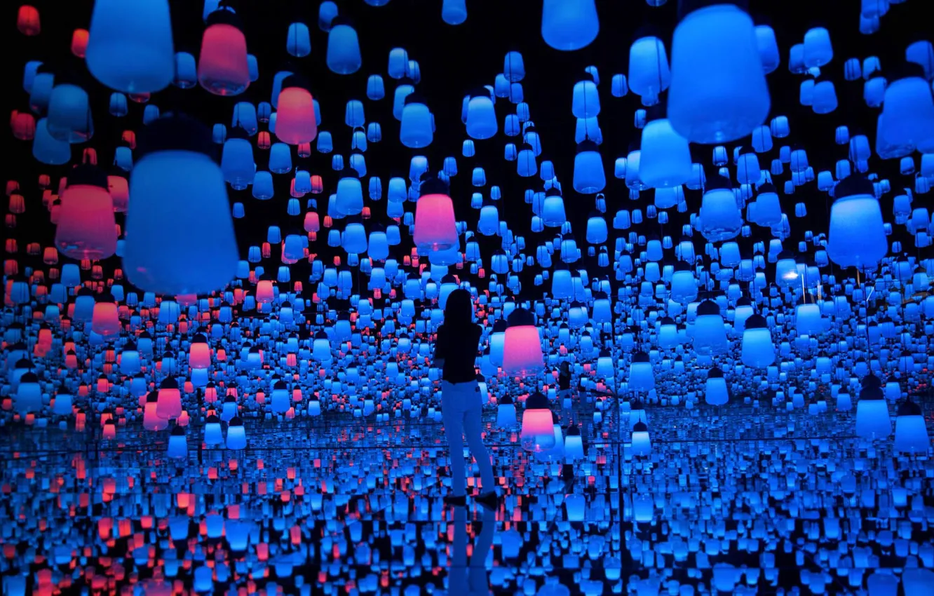 Фото обои Япония, Токио, фонарики, Mori Building Digital Art Museum