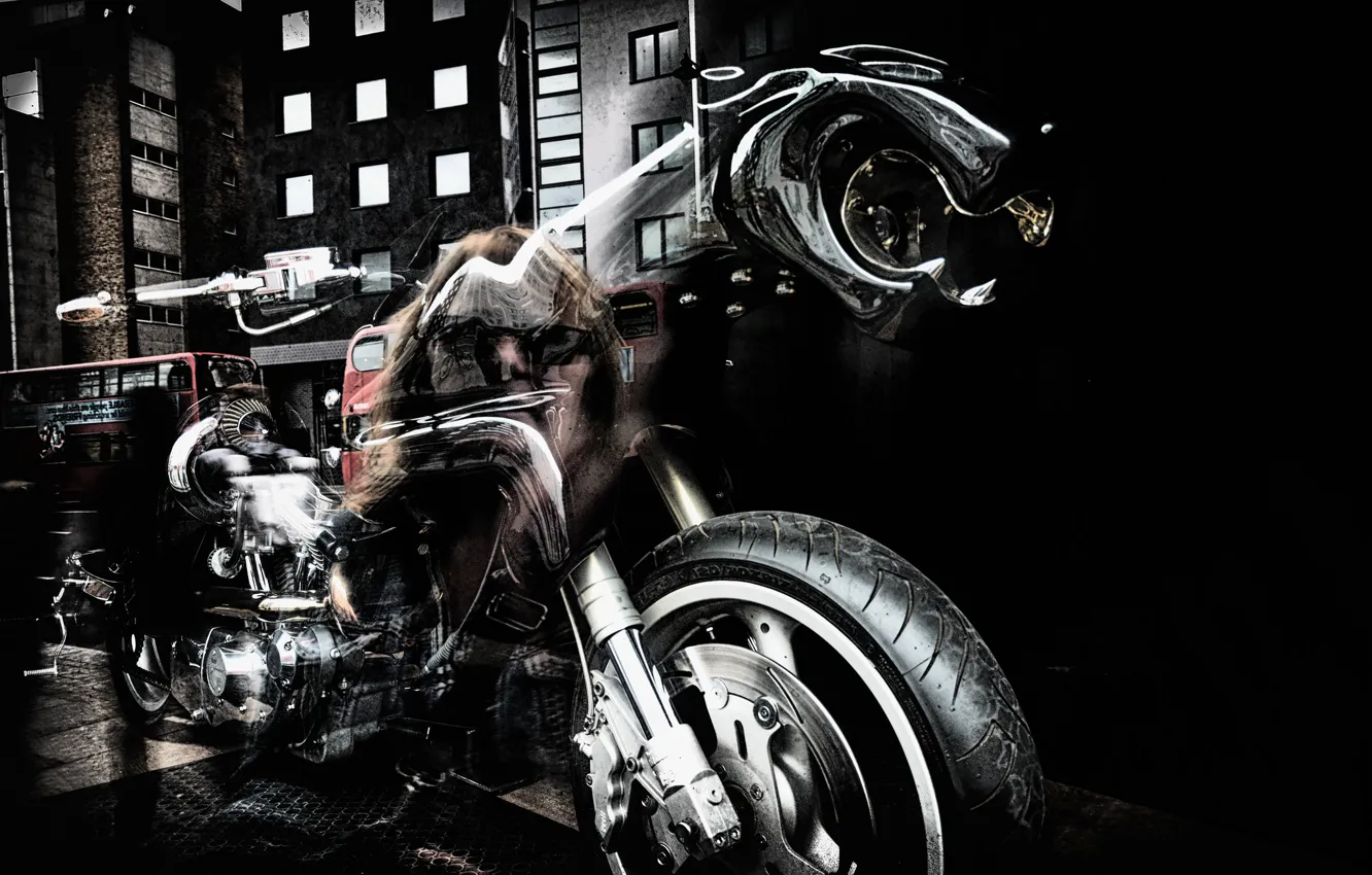 Фото обои абстракция, улица, мотоцикл
