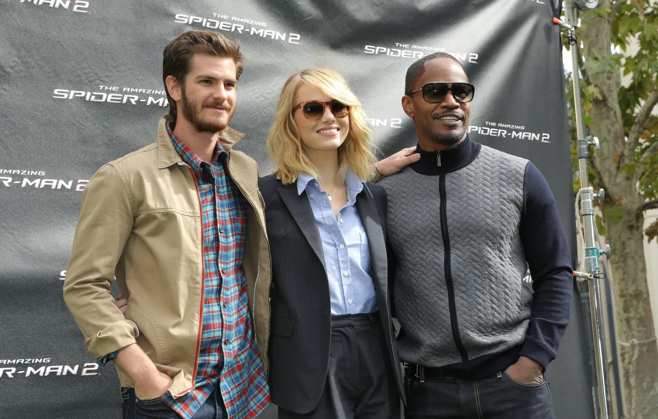 Фото обои Emma Stone, Andrew Garfield, Jamie Foxx, The Amazing Spider-Man 2, Новый Человек-Паук 2