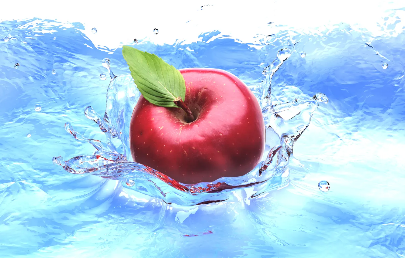 Фото обои вода, брызги, Apple, яблоко, water, splashes