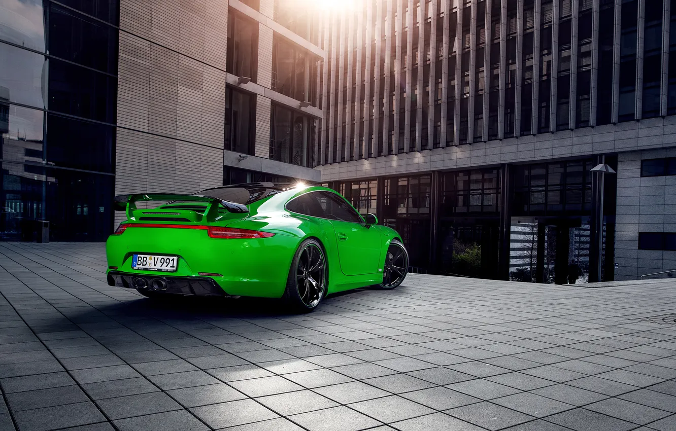 Фото обои купе, 911, Porsche, порше, зеленая, 2013, TechArt, Carrera 4S