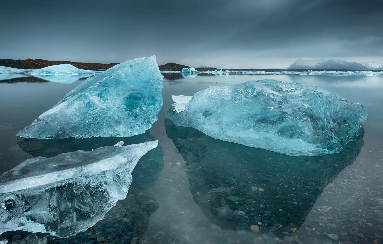 Фото обои лед, море, берег, Исландия, глыба