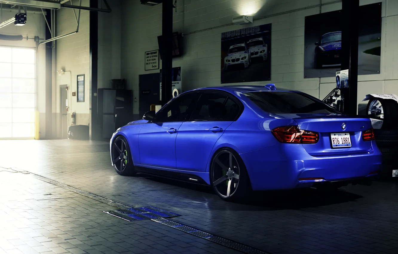 Фото обои синий, бмв, BMW, wheels, side, blue, 335i, vossen