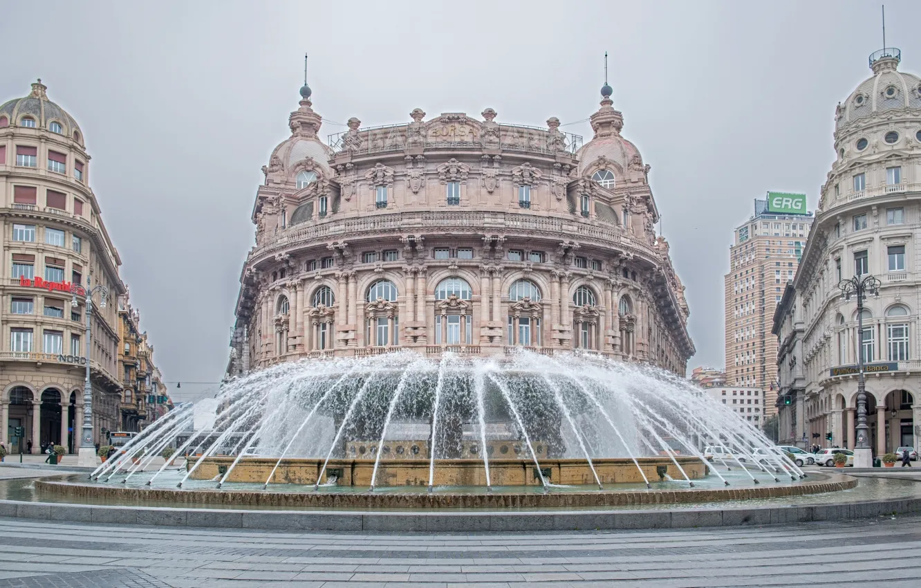 Фото обои здания, площадь, Италия, фонтан, Italy, Генуя, Genoa