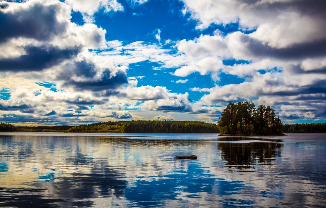 Фото обои облака, озеро, остров, Финляндия, Finland, Kullaa