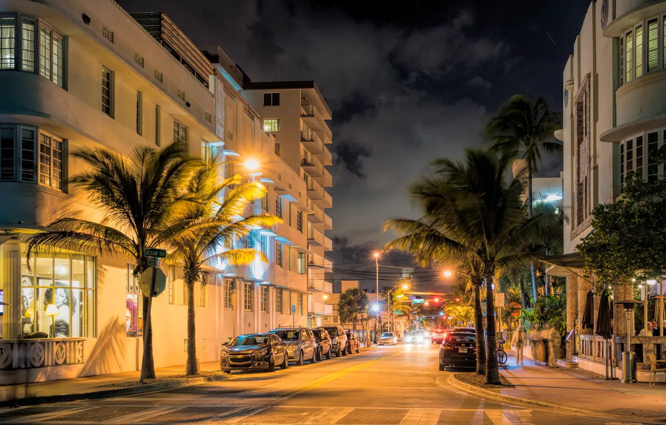Фото обои огни, улица, Майами, вечер, Флорида, Miami, florida, vice city
