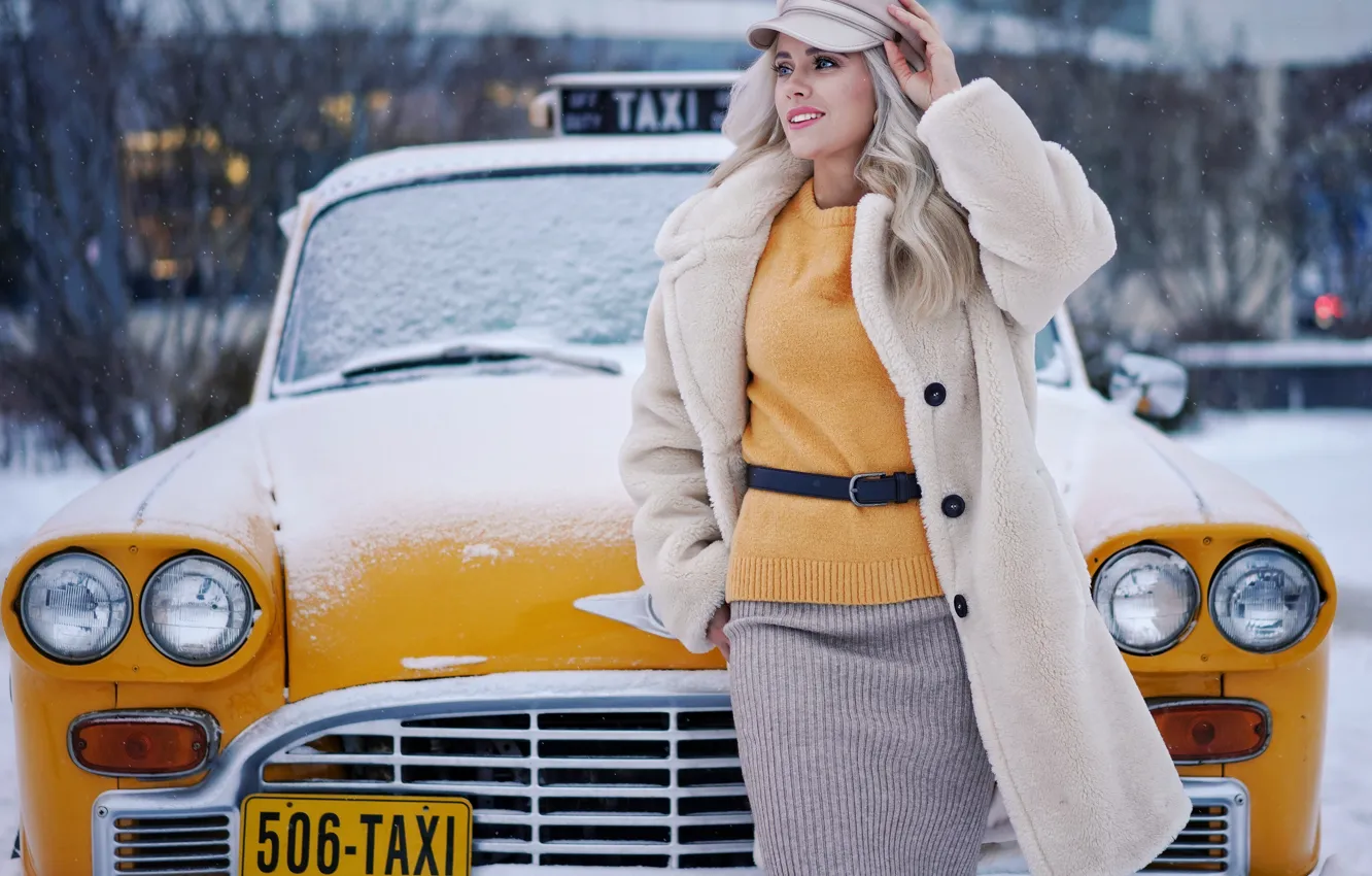 Фото обои зима, машина, девушка, снег, такси, Ольга, Сергей Чурносов