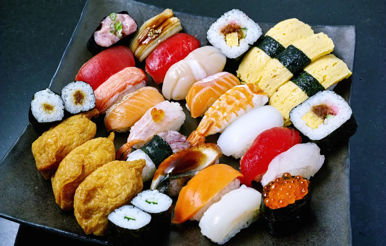 Фото обои суши, роллы, морепродукты