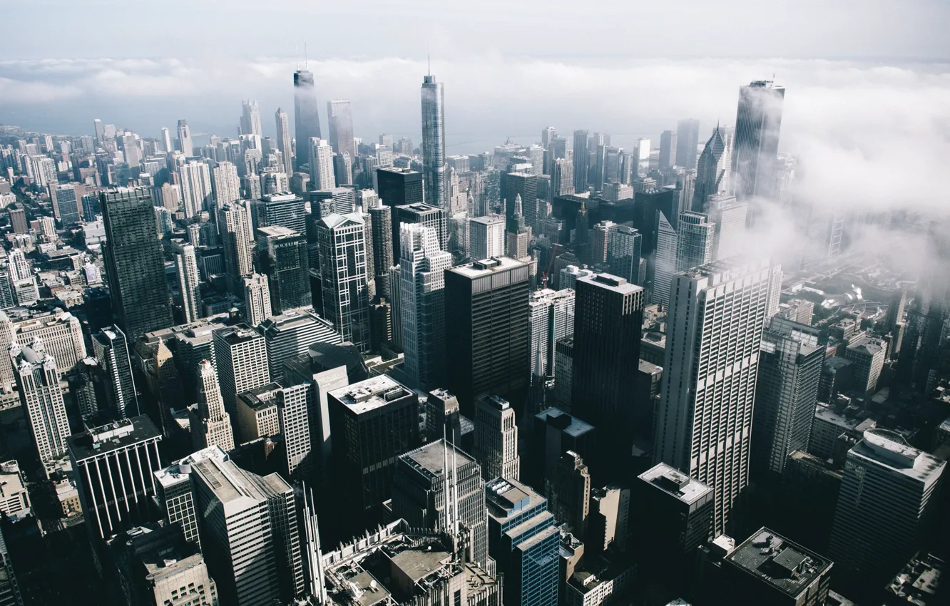 Фото обои город, туман, небоскребы, Чикаго, Мичиган, usa, chicago, Иллиноис