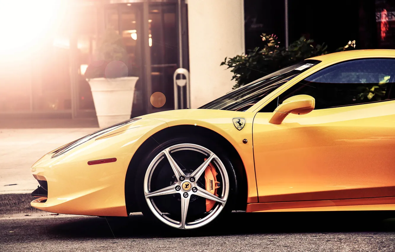 Фото обои car, Ferrari, феррари, диски, 458, желтая, Italia