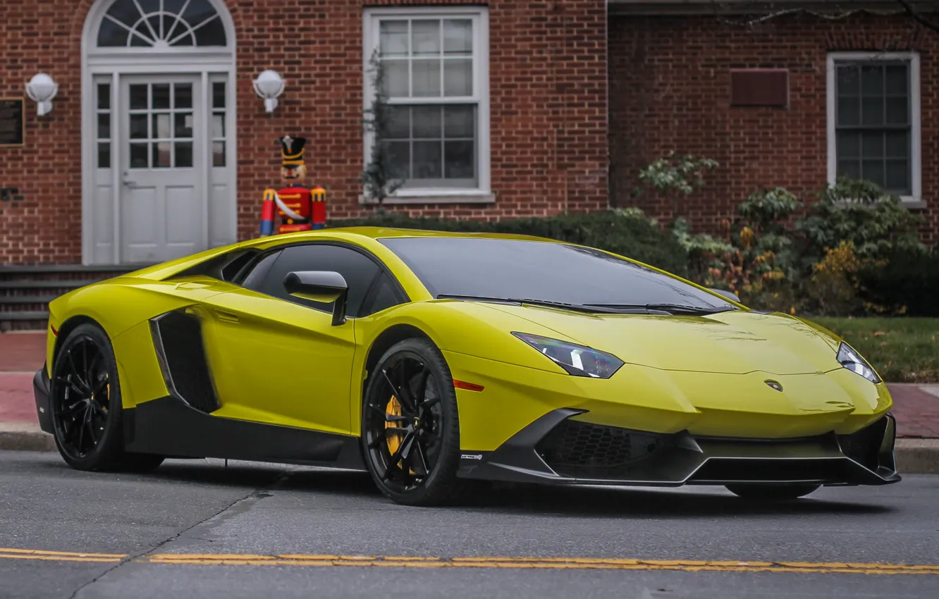 Фото обои lamborghini, yellow, anniversary, aventador, lp700-4, 50th