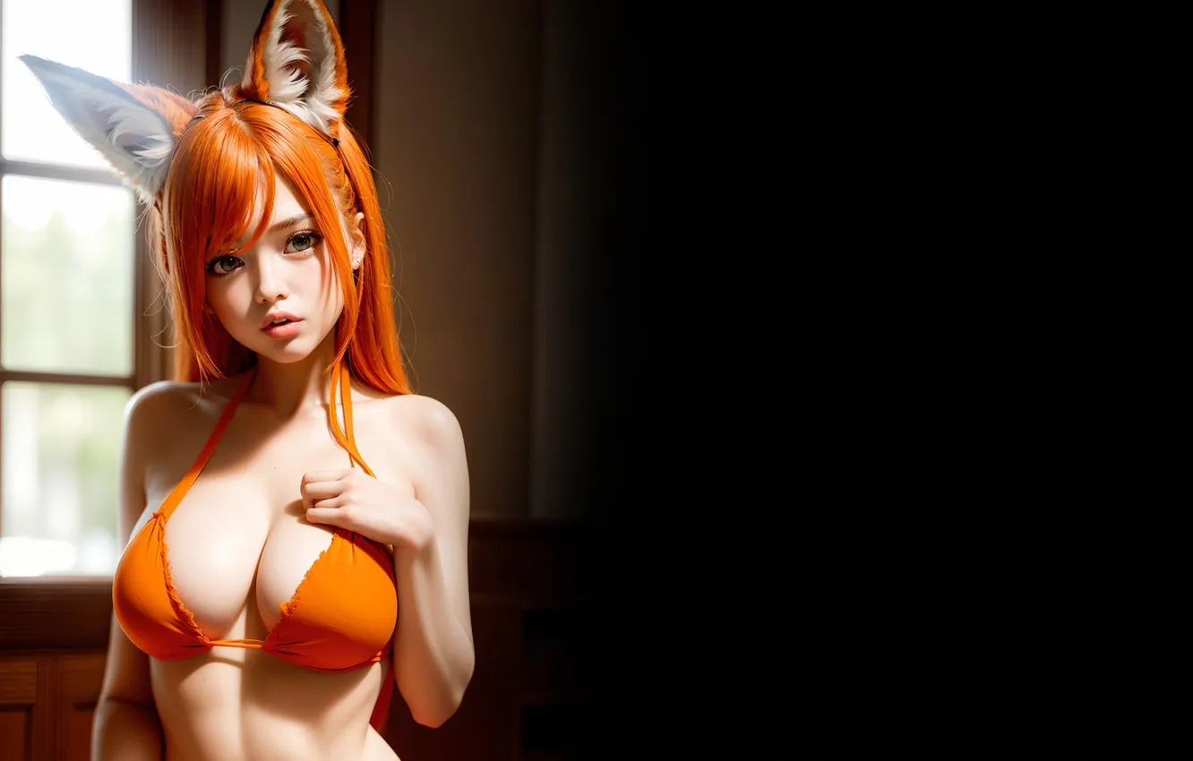 Фото обои девушка, лиса, лисичка