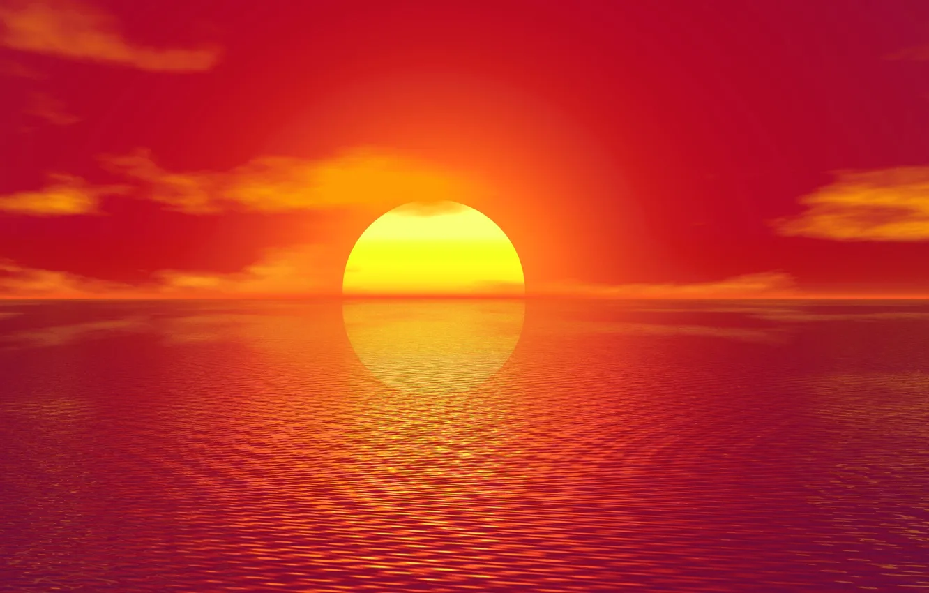 Фото обои море, солнце, закат, отражение