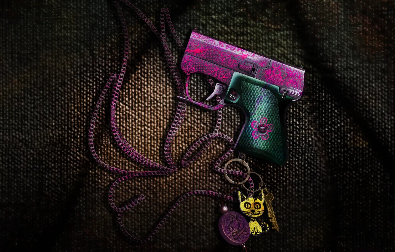 Фото обои гроза, игры, пистолет, оружие, розовый, детский, костер, арт