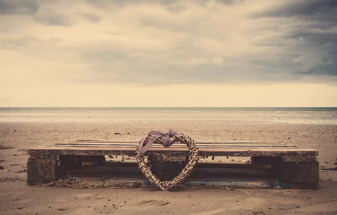 Фото обои песок, море, пляж, вода, природа, река, сердце, лента