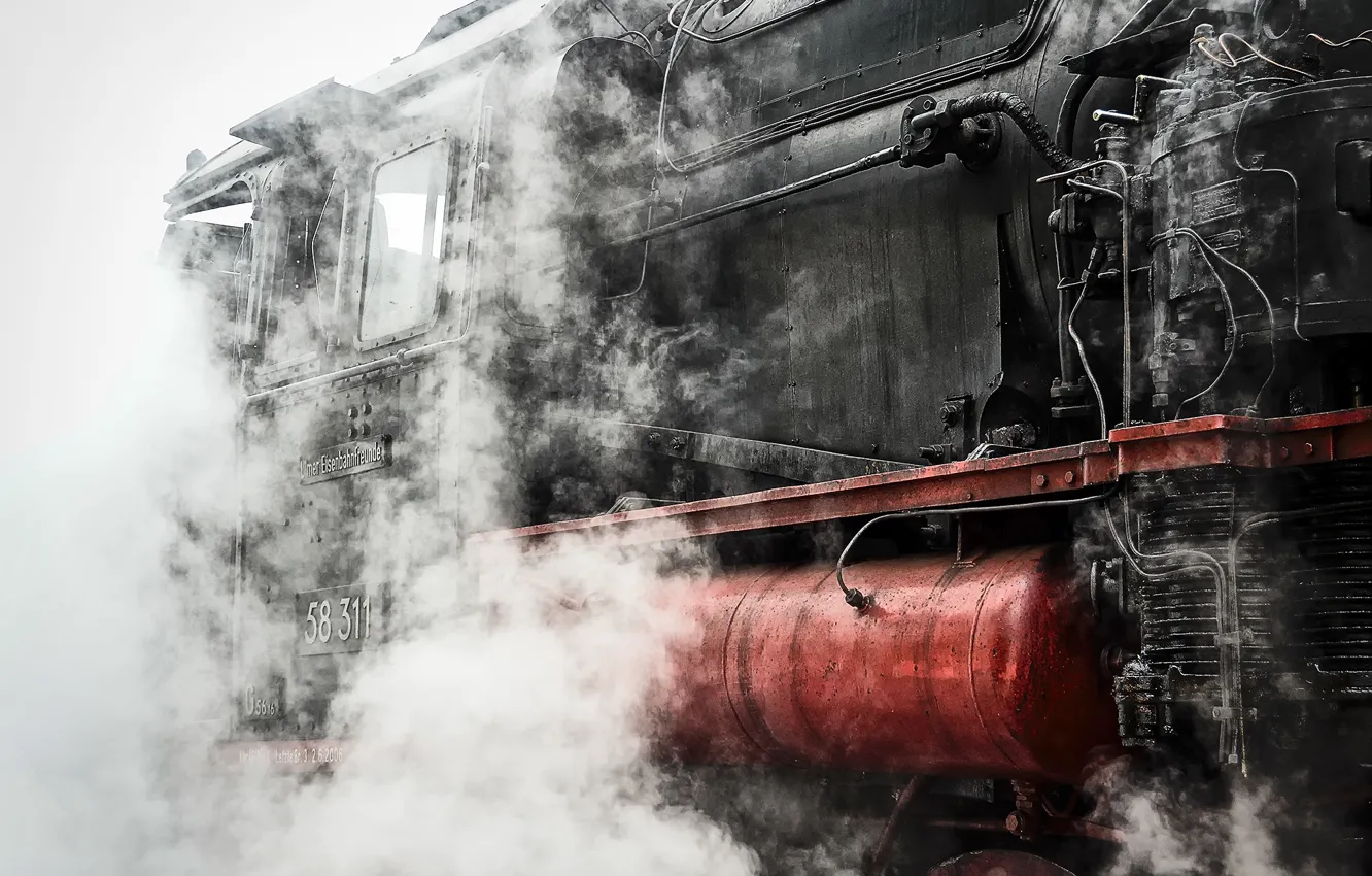 Фото обои дым, паровоз, Поезд