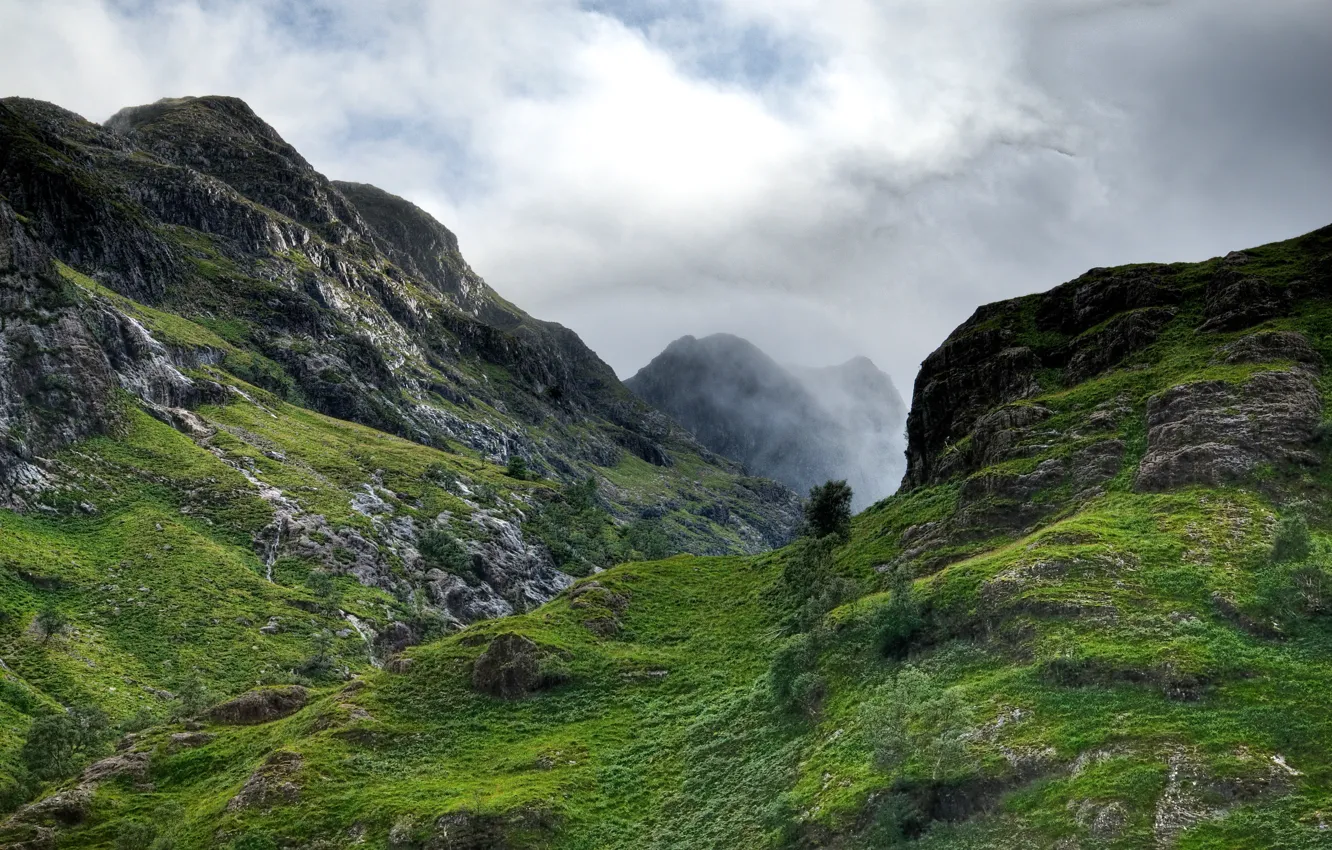 Фото обои небо, горы, камни, высота, ущелье, шотландия