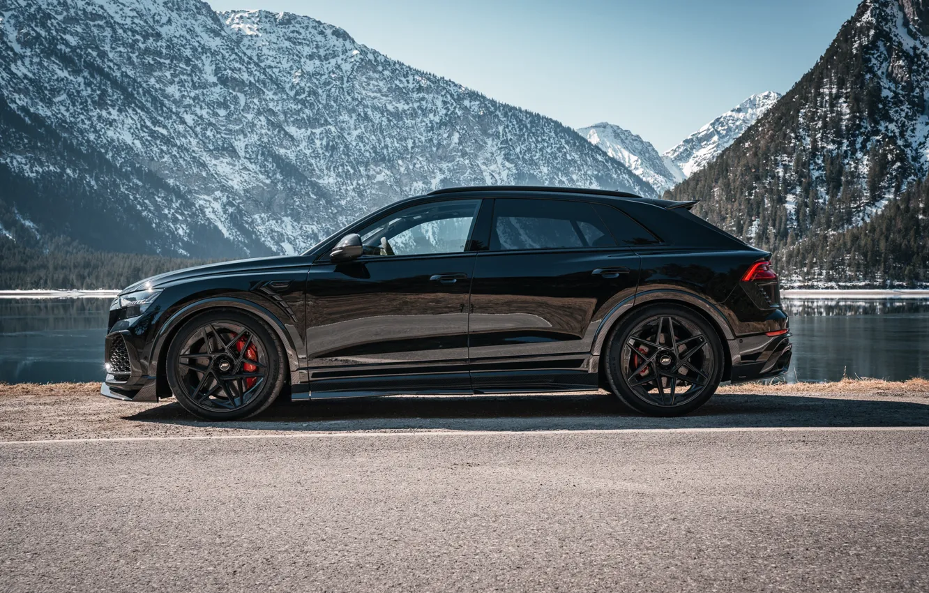 Фото обои Audi, Black, Mountain, Side, Road, ABT, Signature Edition, 2022