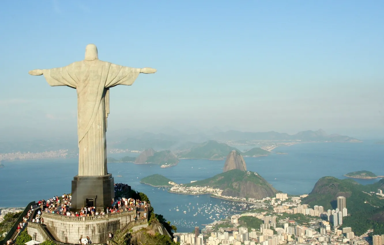 Фото обои небо, Статуя, панорама, Рио-де-Жанейро, бразилия, Cristo Redentor, Brasil, шикарный вид