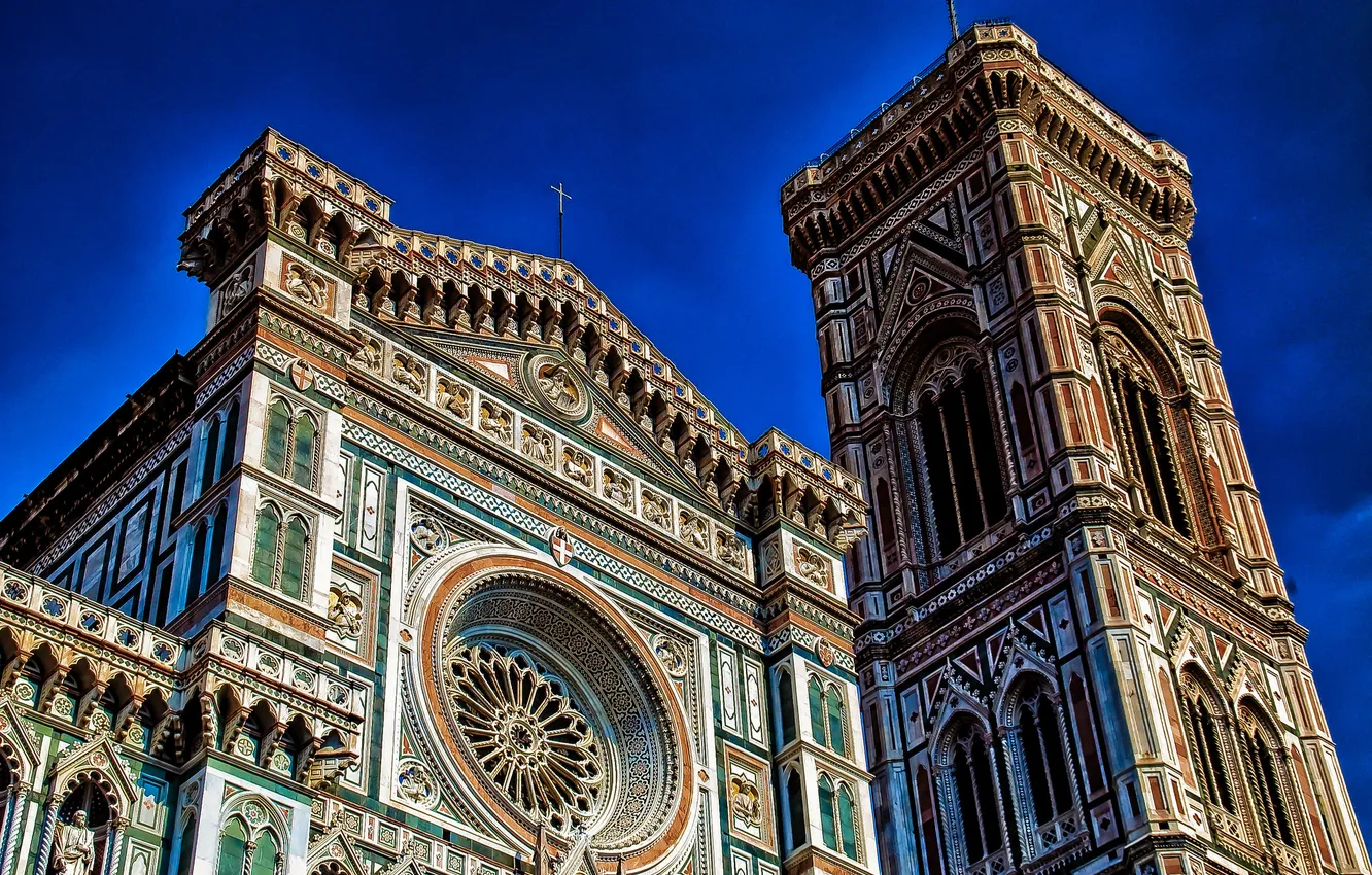 Фото обои Италия, Флоренция, Санта-Мария-дель-Фьоре, Дуомо, кафедральный собор, кампанила Джотто