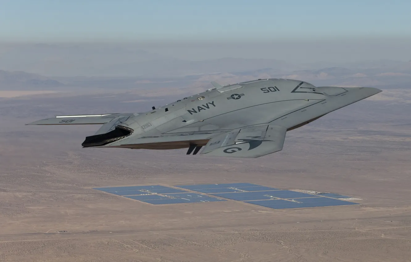 Фото обои полет, боевой, беспилотный, аппарат, летательный, Northrop Grumman, X-47B Pegasus, Икс-47 Пегас
