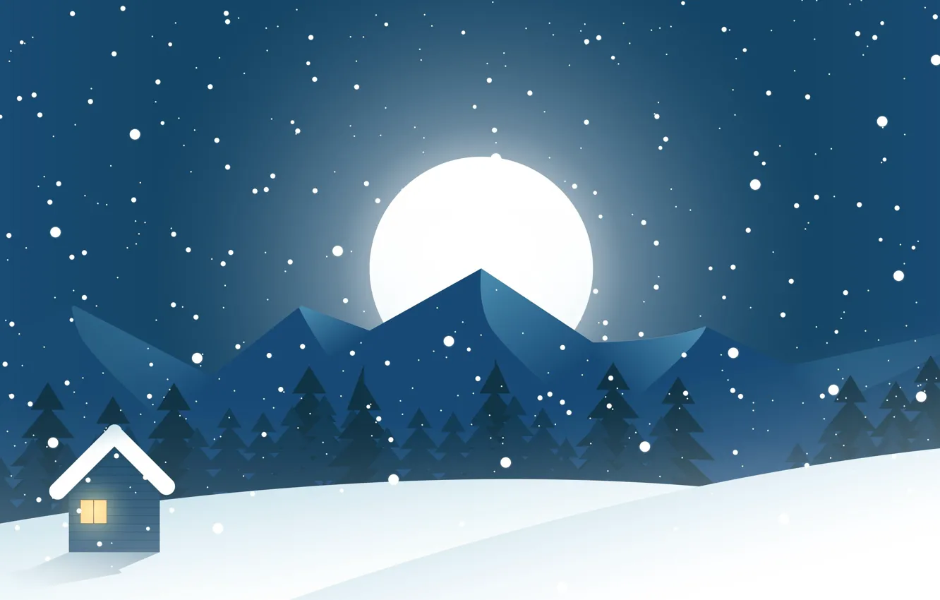 Фото обои зима, снег, горы, ночь, природа, праздник, холмы, луна