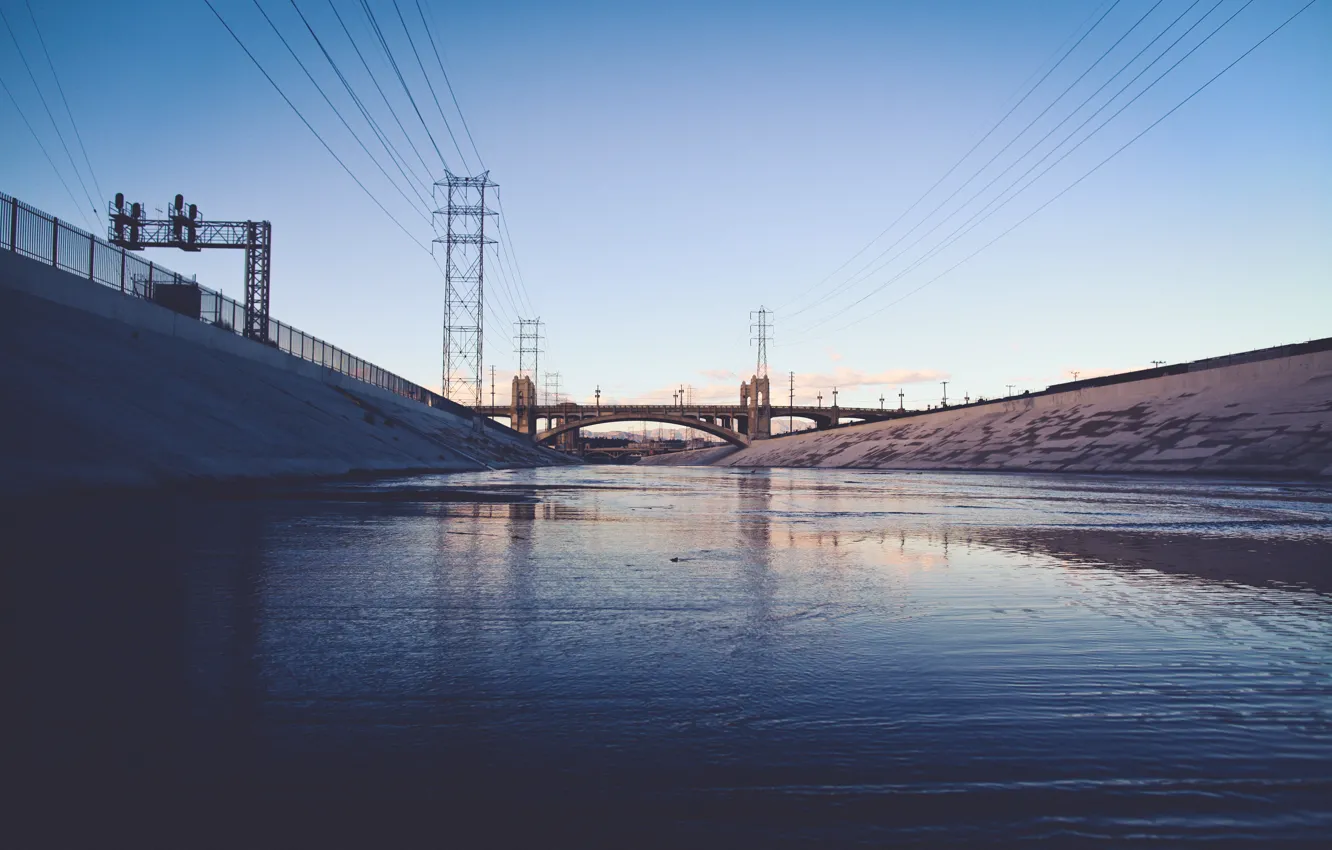 Фото обои USA, bridge, water, Los Angeles, America, canal, sewer