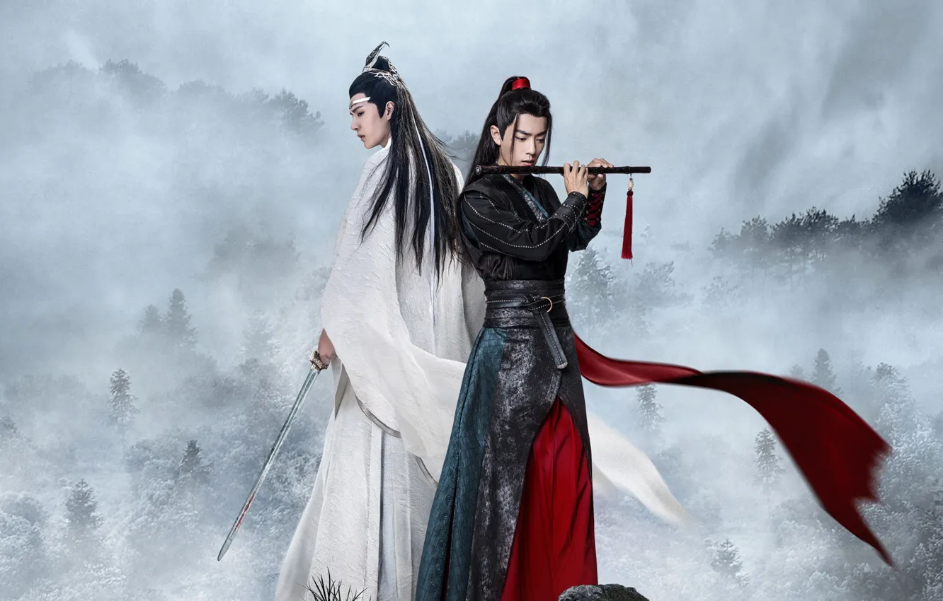 Фото обои горы, китай, меч, сериал, парни, двое, флейта, Mo Dao Zu Shi
