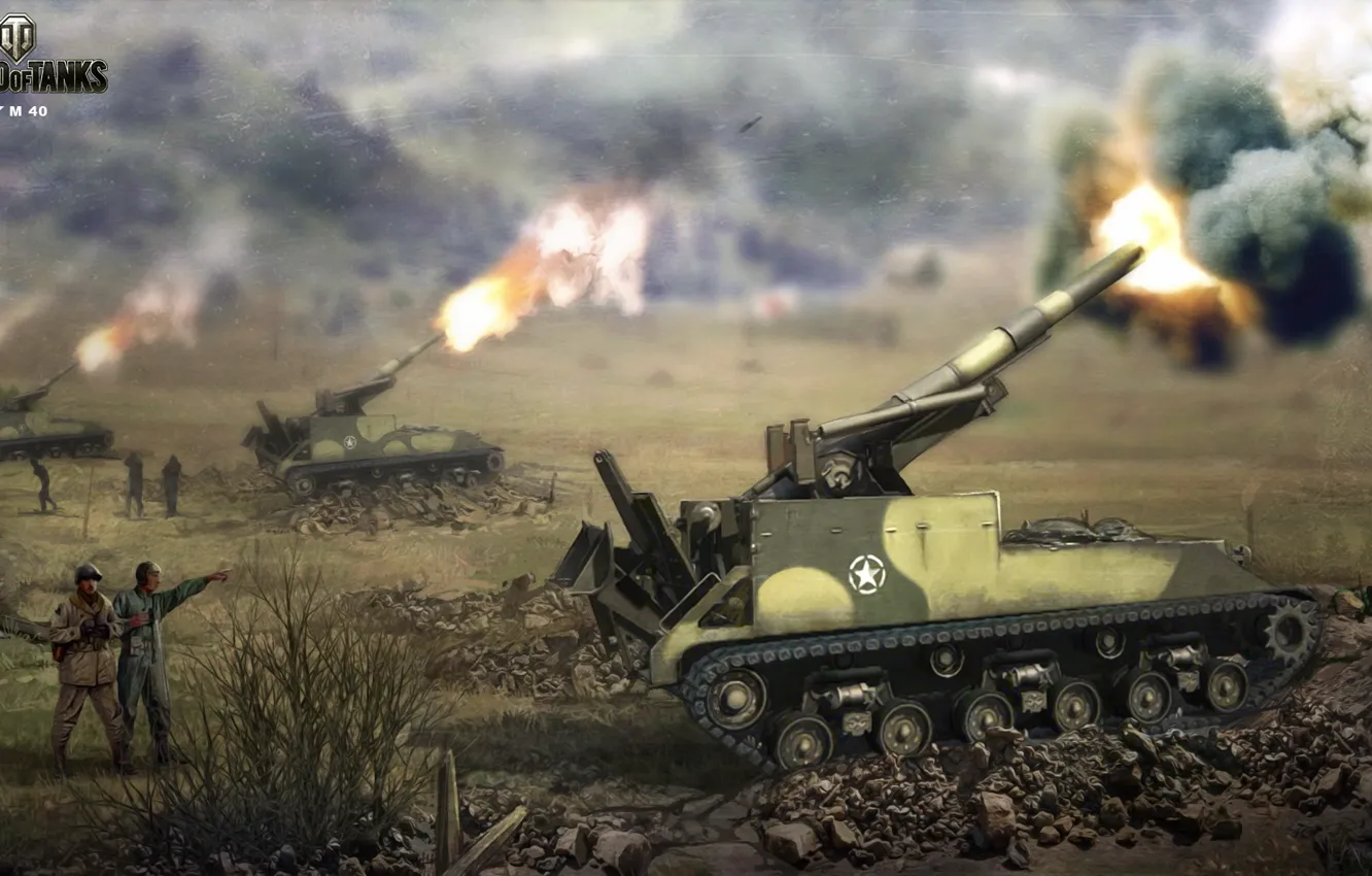 Фото обои рисунок, арт, США, установка, выстрелы, артиллерийская, САУ, World of Tanks