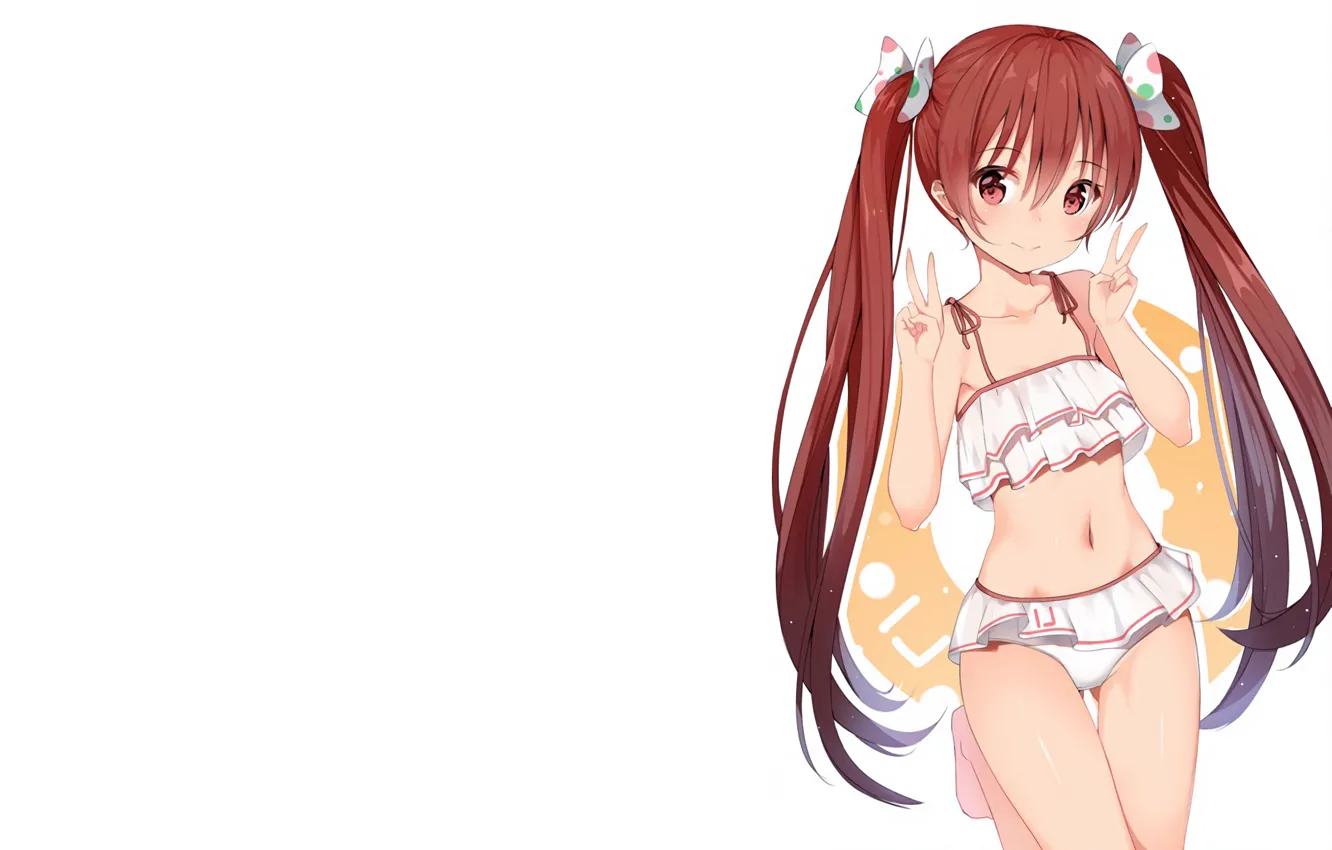 Фото обои girl, long hair, anime, beautiful, pretty, redhead, bikini, attractive