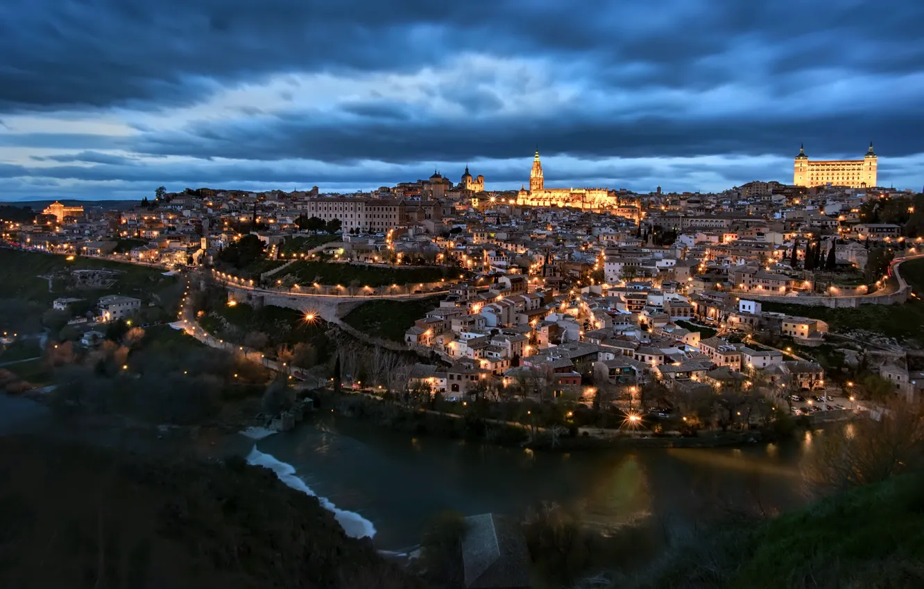 Фото обои город, Toledo, Blue hour