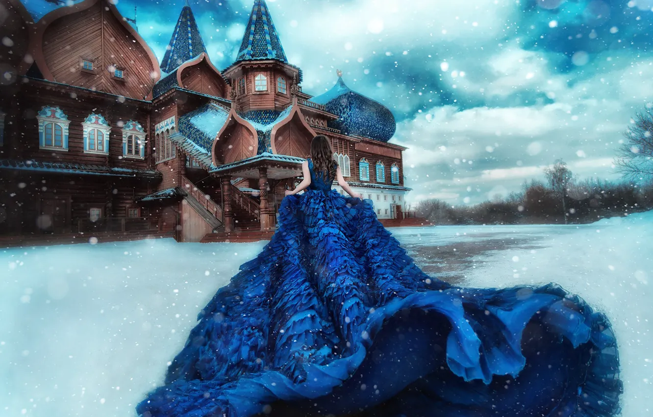 Фото обои зима, девушка, снег, настроение, платье, терем, by Мария Липина, Полина Чех