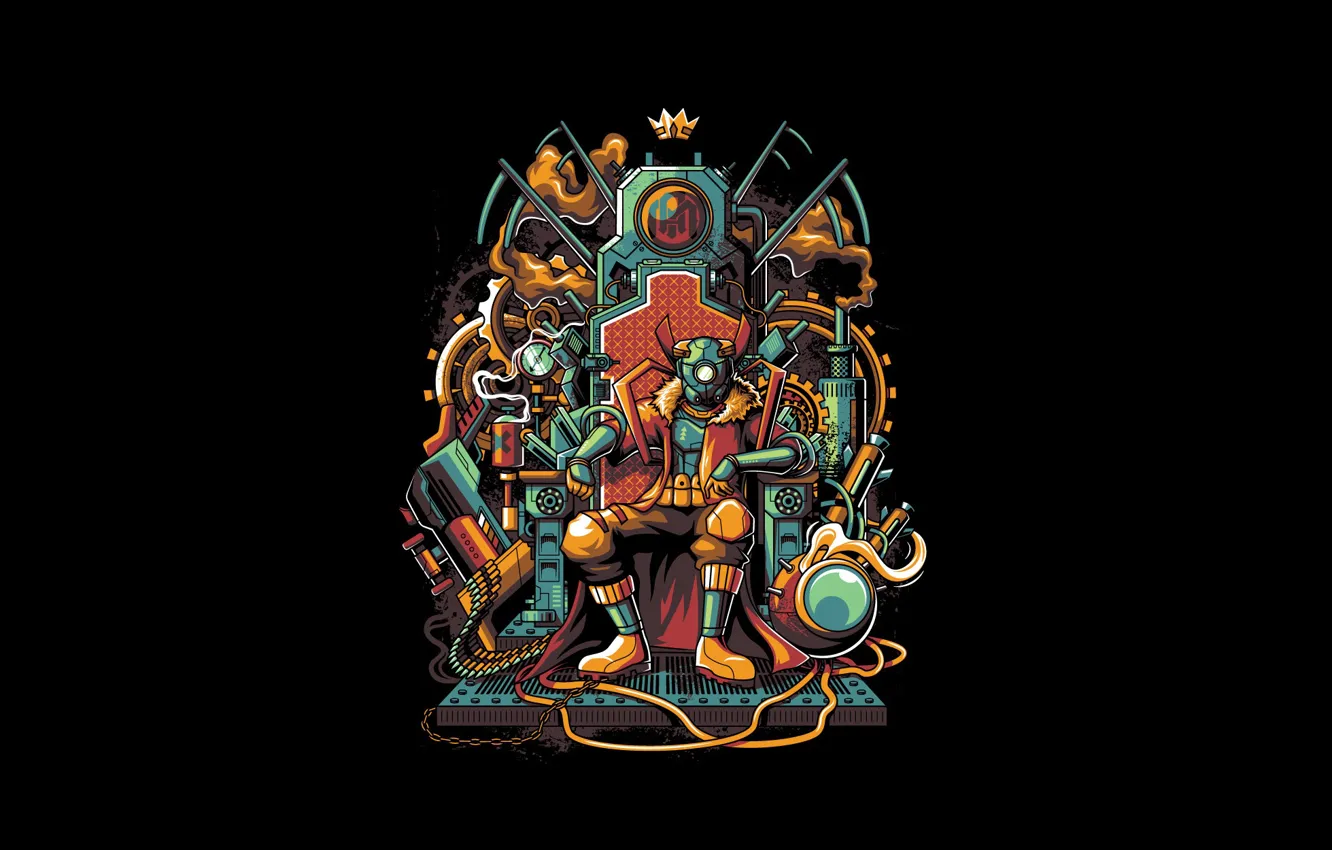 Фото обои Fantasy, Art, Robot, Vector, Background, Illustration, Crown, Minimalism