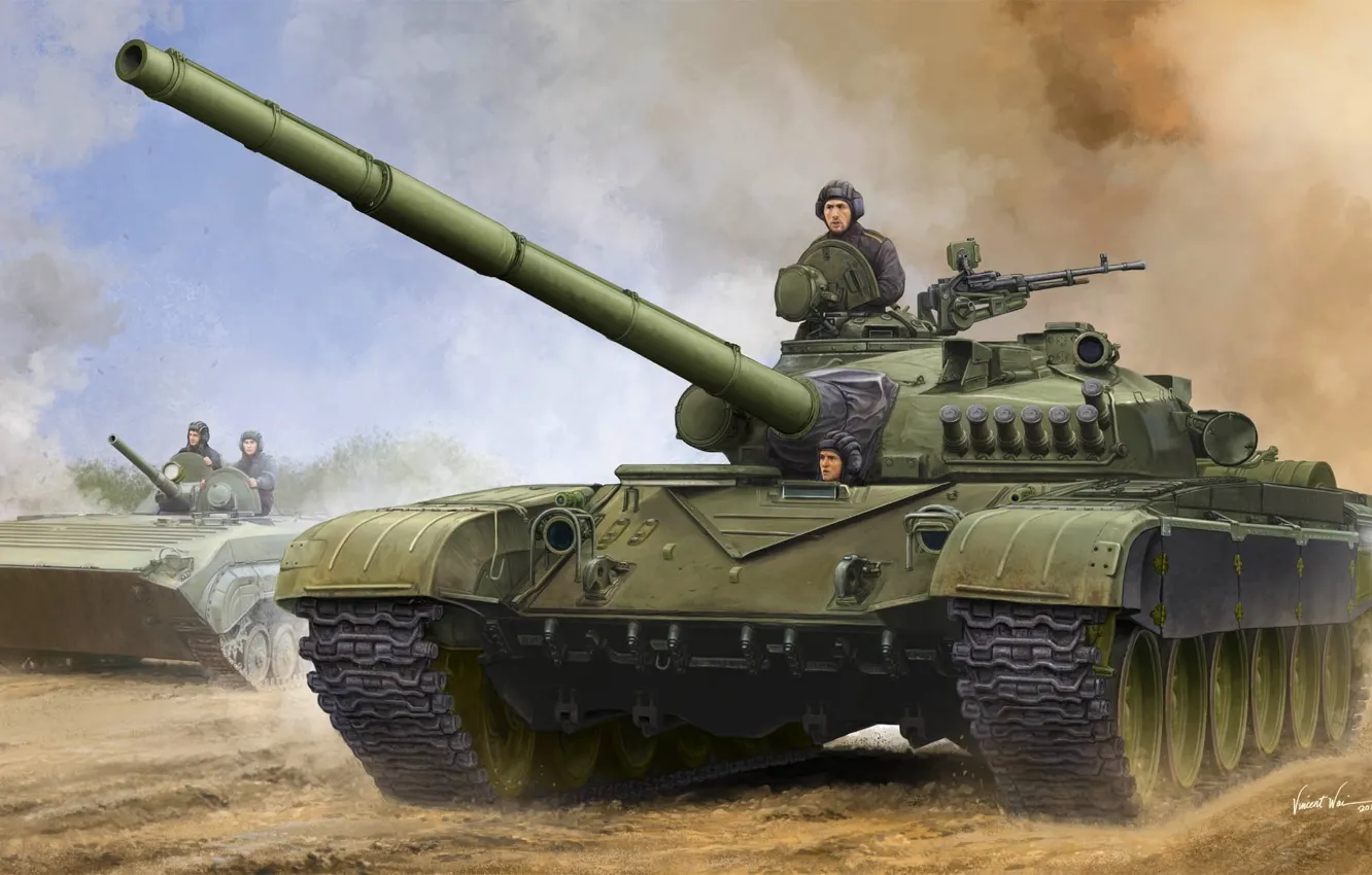 Фото обои танк, СССР, Советский, Т-72, Т-72А, БМП-1, второго поколения, Танкисты