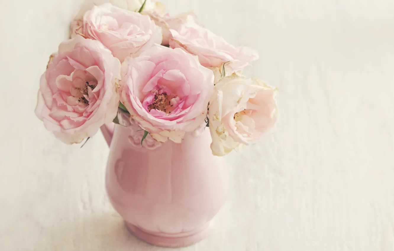 Фото обои цветы, розы, ваза