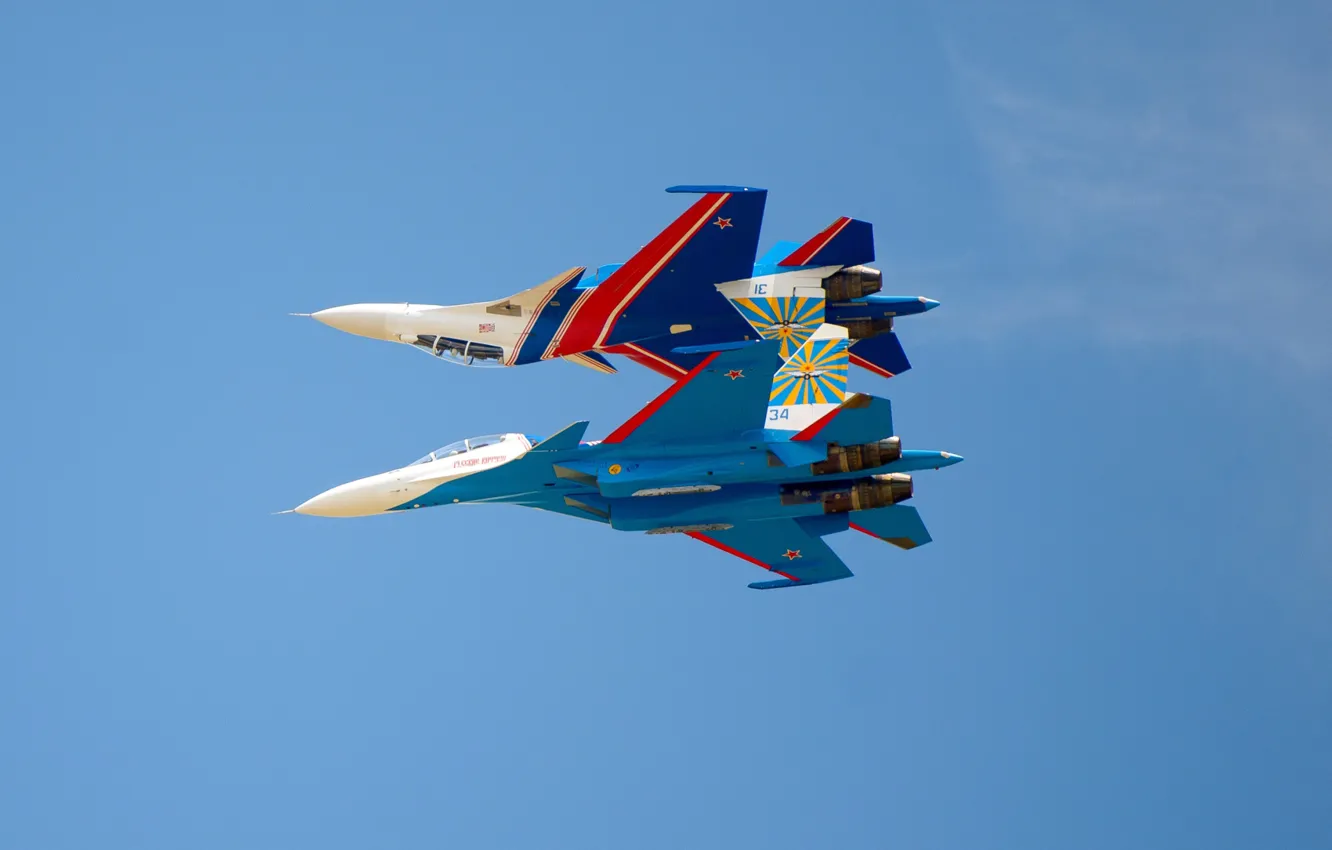 Фото обои истребитель, пара, Sukhoi, многоцелевой, Су-30СМ