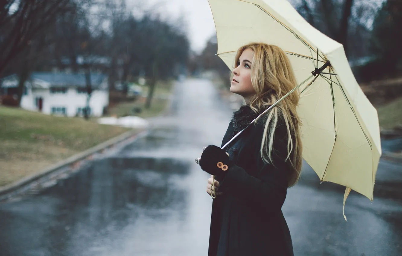 Фото обои взгляд, девушка, зонтик, дождь, погода