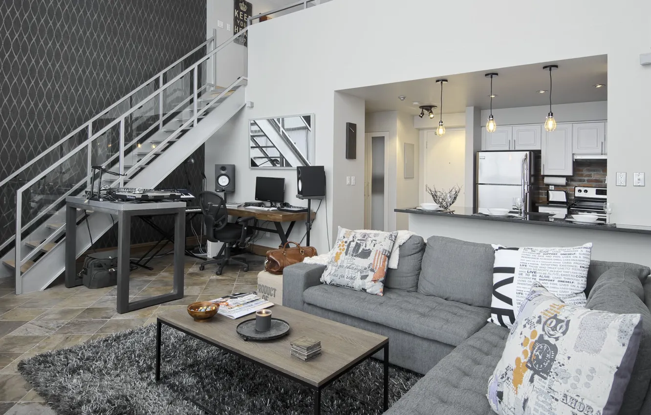 Фото обои дизайн, стиль, интерьер, кухня, лестница, гостиная, 3sixty space planning design, Live-Work-Play Loft