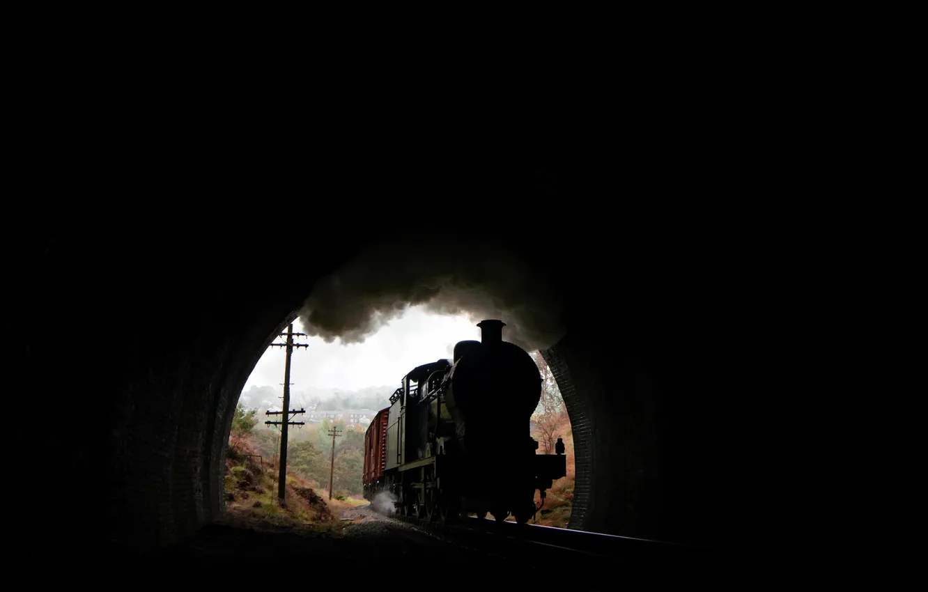 Фото обои фон, поезд, тоннель