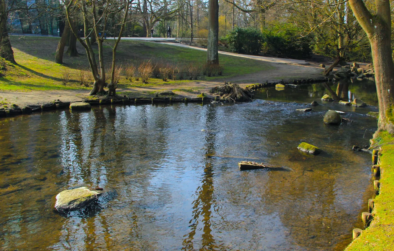 Фото обои river, water, brook, park