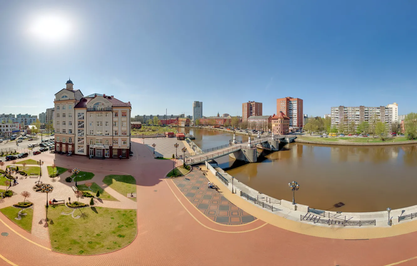Фото обои мост, река, здания, Россия, Калининград
