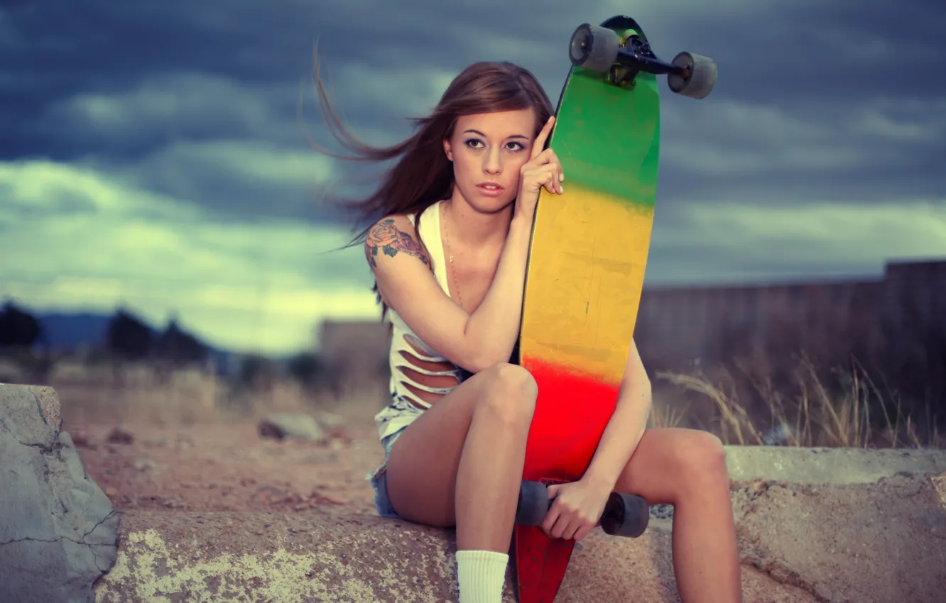 Фото обои ДЕВУШКА, ВЗГЛЯД, MODEL, СКЕЙТ, TeraVena SUGIMOTO