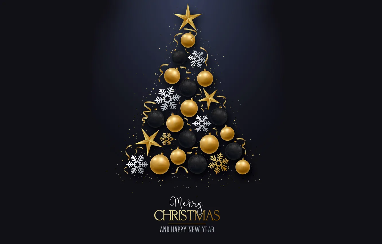 Фото обои украшения, снежинки, шары, елка, Рождество, Новый год, golden, christmas