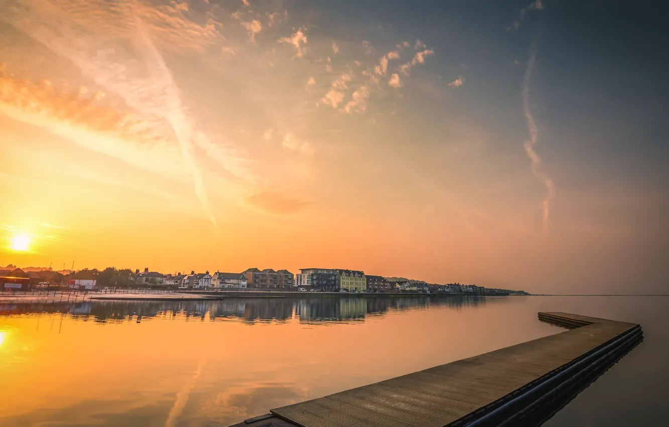 Фото обои Light, Water, Sunrise, Shadows, Pier, West Kirby Marine Lake
