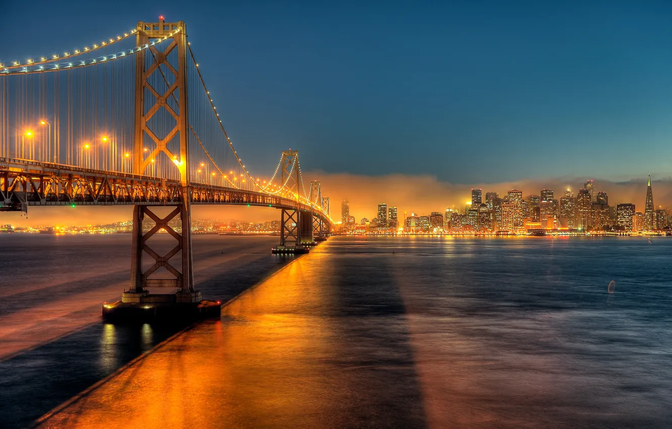 Фото обои ночь, город, огни, Калифорния, Сан-Франциско, США, мост Бэй-Бридж, by JonBauer