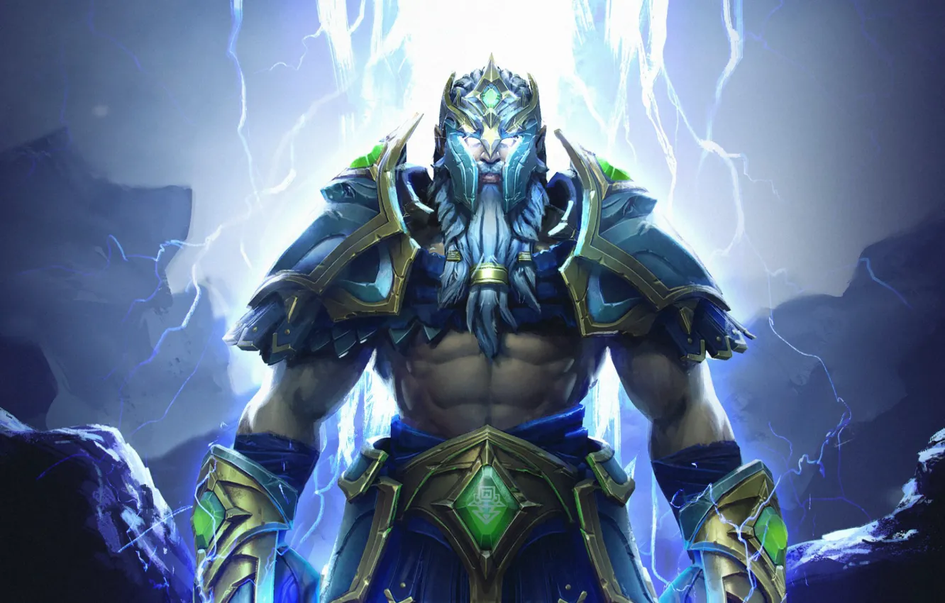 Фото обои молнии, броня, lightning, art, Dota 2, зевс, Zeus, бог грома